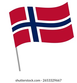 Norway national flag flutters with flagpole