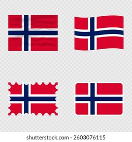 Norway national flag in four different styles.