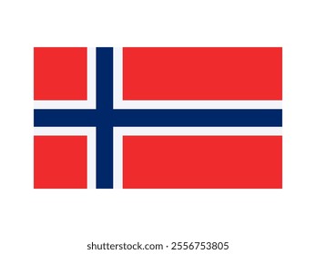 Norway national flag isolated on white. Official colors and image of the cross, simple flat design. Vector clipart or icon for Norwegian events and news illustration, travel or politics banner.