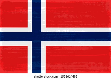 Norway national flag isolated vector illustration. Travel map design graphic element. Europe county symbol. Norway flag icon with grunge texture. Flat flag of Norway with blue white cross over red