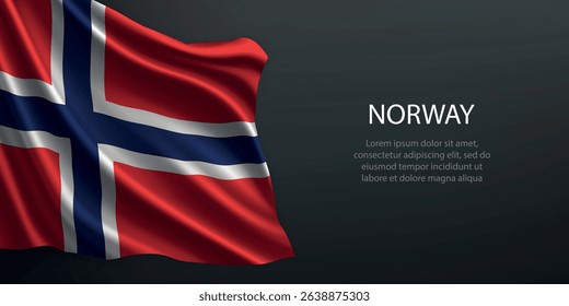 Norway national flag with ripples and shadows on a gradient black backdrop