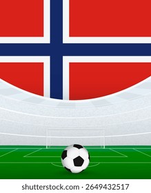 Noruega Tema Nacional de Futebol, Estádio e Bola de Futebol. Conceito de Partida de Futebol na Noruega. Ideal para uso em promoções de eventos esportivos, projetos temáticos de futebol e anúncios de torneios.