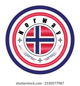 Norway National Pride Badge Vector Art. Circular Emblem with Norway Flag Colors Red White and Blue. Symbolizing Norwegian National Identity. Editable Vector EPS Available