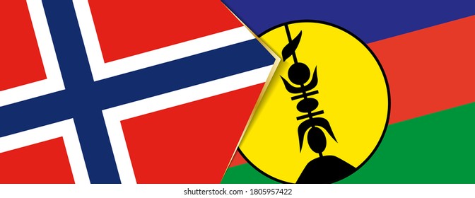 Banderas de Noruega y Nueva Caledonia, dos banderas vectoriales símbolo de relación o enfrentamiento.