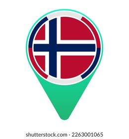 Noruega (NO) Bandera nacional Circular de destino Pin Green Map Indicador de ubicación Icono de logotipo Aislado en fondo blanco