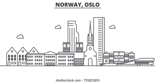 Norway, Oslo architecture line skyline illustration. Linear vector cityscape with famous landmarks, city sights, design icons. Landscape wtih editable strokes