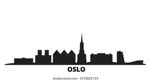 Norway, Oslo city skyline isolated vector illustration. Norway, Oslo travel black cityscape