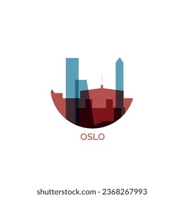 Norway Oslo cityscape skyline capital city panorama vector flat modern logo icon. Nordic Europe region emblem idea with landmarks and building silhouettes