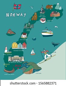 Norway Oslo hand drawn doodle illustrations vector map 