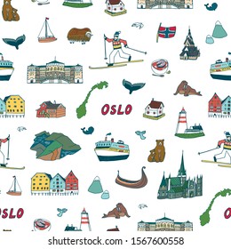 Norway Oslo hand drawn doodle vector seamless pattern