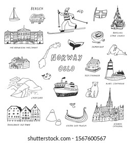 Norway Oslo hand drawn doodle vector illustrations 