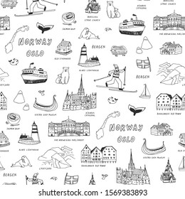 Norway Oslo hand drawn doodle vector seamless line pattern