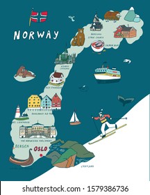 Norway Oslo hand drawn doodle illustrations vector map 