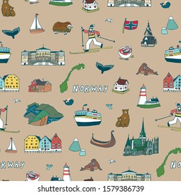 Norway Oslo hand drawn doodle vector seamless pattern