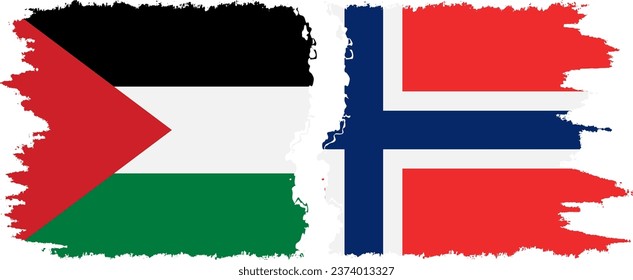 Norway and Palestine grunge flags connection, vector