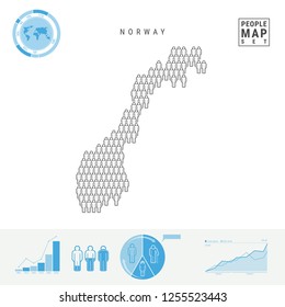 Norway People Icon Map. People Crowd in the Shape of a Map of Norway. Stylized Silhouette of Norway. Population Growth and Aging Infographic Elements. Vector Illustration Isolated on White.
