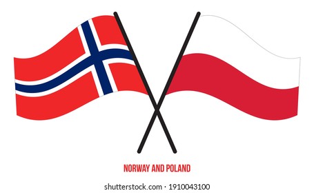 Norway and Poland Flags Crossed And Waving Flat Style. Official Proportion. Correct Colors.