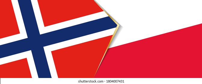 Norwegen und Polen Flaggen, zwei Vektorflaggen Symbol für Beziehung oder Konfrontation.
