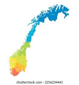 Mapa político de las divisiones administrativas de Noruega