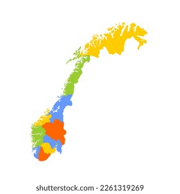 Norway political map of administrative divisions - counties and autonomous city of Oslo. Blank colorful vector map.