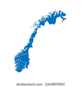 Norway political map of administrative divisions - counties and autonomous city of Oslo. Solid blue blank vector map with white borders.