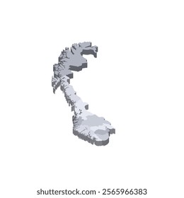 Norway political map of administrative divisions - counties and autonomous city of Oslo. 3D isometric blank vector map in shades of grey.