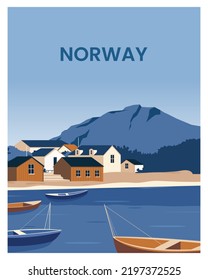 Antecedentes en el afiche de Noruega. Viajando a Tromso Noruega. ilustración vectorial con estilo minimalista adecuado para afiches, postales, impresión de arte.