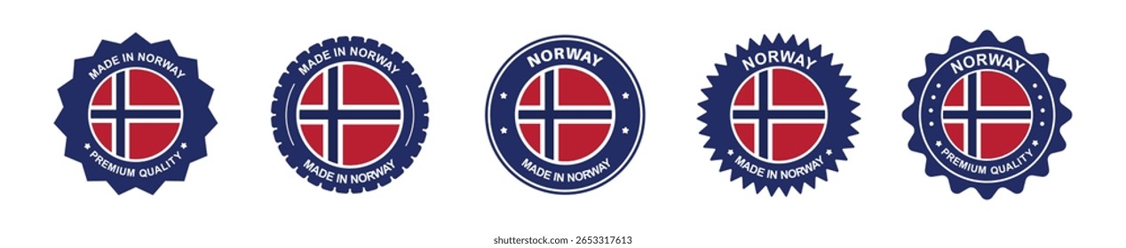 norway product label set. norway flag, premium made in norway . Labels, seals, stamps, flags, icons