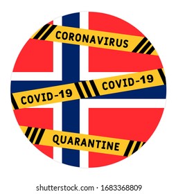 Norway  quarantine and extraordinary emergency measures under pandemic virus. stop coronavirus covid 19 yellow border tape on Norway  flag background vector illustration