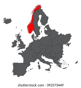 Norway red map on gray Europe map vector