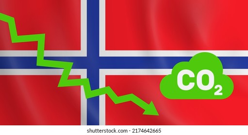 norway reducing co2 carbon dioxide emission  graph down  flag background vector illustration