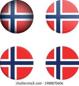 Norway Round Country Flag in different styles disc badge vector illustration