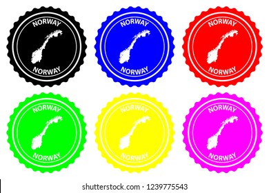 Norway - rubber stamp - vector, Norway map pattern - sticker - black, blue, green, yellow, purple and red