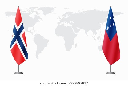 Norway and Samoa flags for official meeting against background of world map.