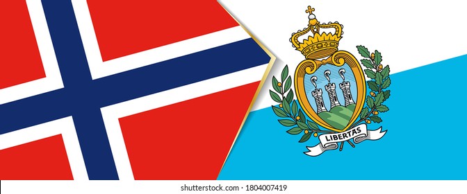 Norway and San Marino flags, two vector flags symbol of relationship or confrontation.