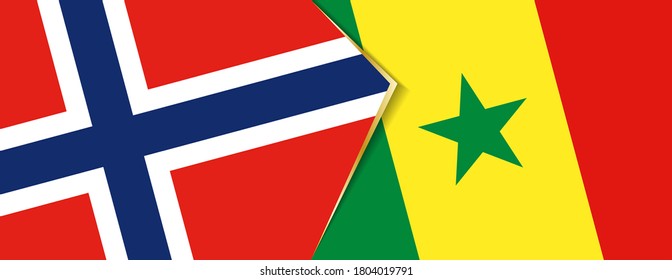 Norway and Senegal flags, two vector flags symbol of relationship or confrontation.