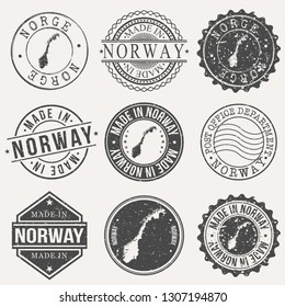 Norway Set of Stamps. Travel Stamp. Made In Product. Design Seals Old Style Insignia.