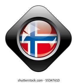 Norway shiny button flag with black frame -  vector illustration. Isolated abstract object against white background.