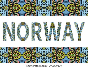 Norway sign with tribal ethnic ornament. Decorative graphic frame border. Vector background or card design