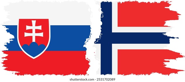 Conexión de banderas grunge de Noruega y Eslovaquia, Vector