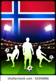 Norway Soccer Player with Flag on Stadium Background Original Illustration