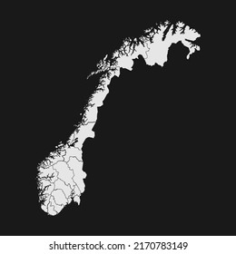 norway soft white map with black detail and background
