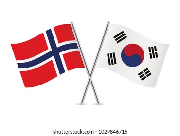 Norway and South Korea flags. Vector illustration.
