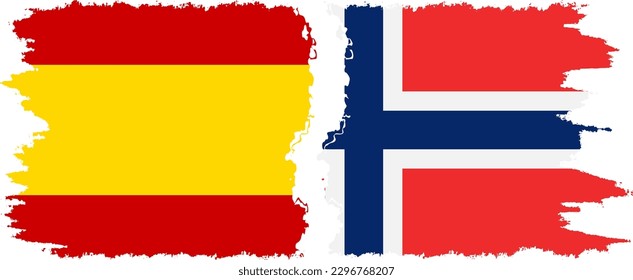 Conexión de banderas de grifo de Noruega y España, vector