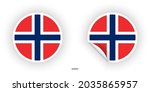 Norway sticker flag icon set in circle shape and circle with peel off on white background.