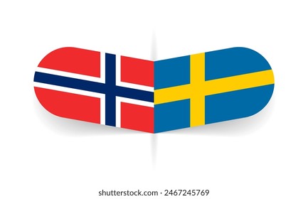 Norway and Sweden flags. Norwegian and Swedish flag, national symbol design. Vector illustration.