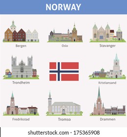 Norway. Symbols of cities. Vector set