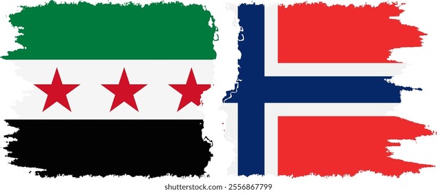 Norway and Syrian Revolution grunge flags connection, vector