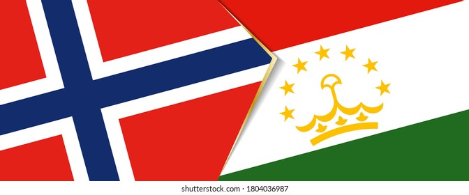 Norway and Tajikistan flags, two vector flags symbol of relationship or confrontation.
