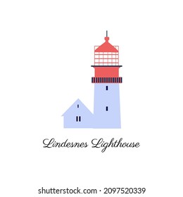 Norway travel cartoon vector norwegian landmark, Lighthouse  isolated on white, travel nordic becon, Scandinavian decorative sign flat tower, urban landscape for design european building